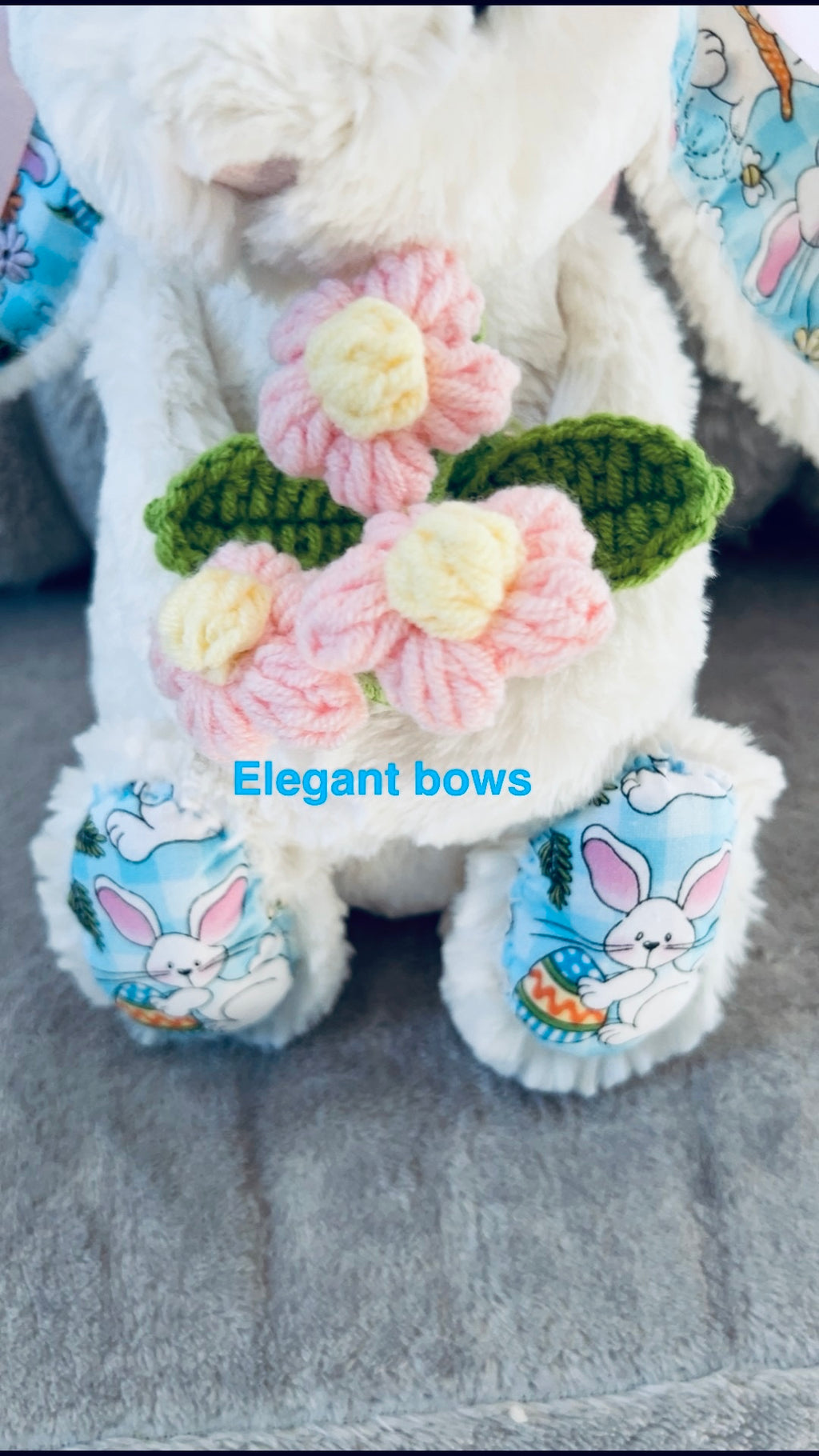 Jellycat Custom made Easter Bunny Holdig a beautiful bouquet of flowers