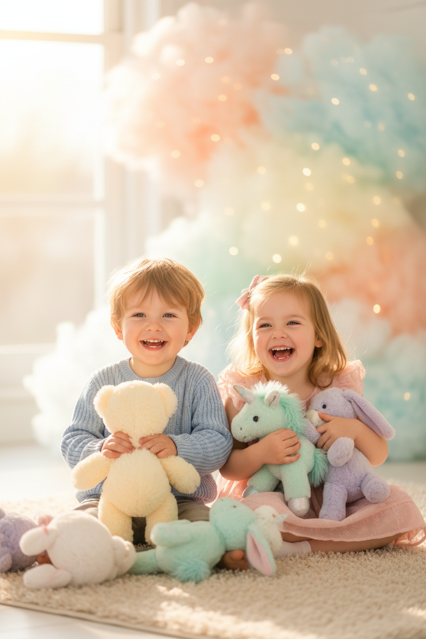 Children with plush toys